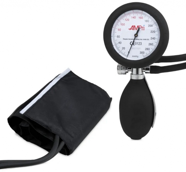 Med-Comfort Blutdruckmessgerät, + Flachkopf Stethoskop – schwarz